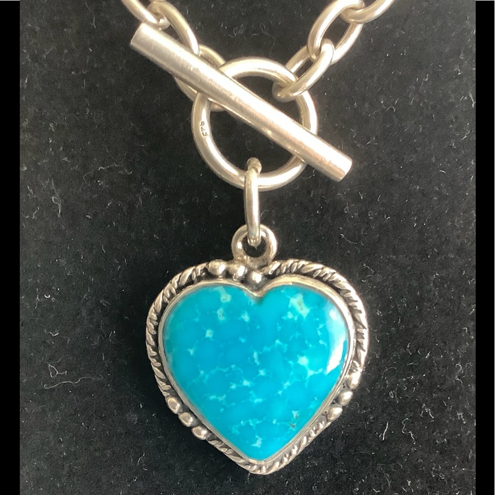 Kingman Turquoise heart pendant& heavy necklace.